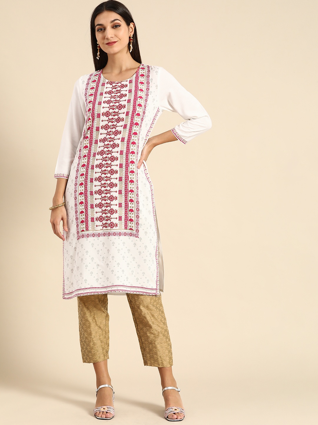 

Anouk Women White & Red Floral Printed Kurta