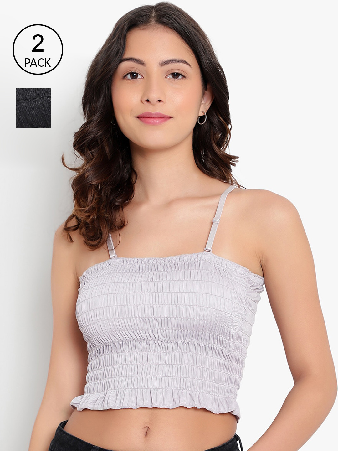 

PARKHA Women Black & Grey Pack Of 2 Smocked Bralette Bra