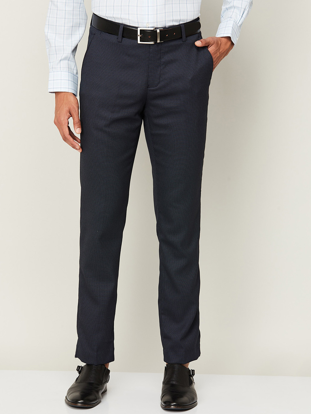 

CODE by Lifestyle Men Navy Blue Slim Fit Chambray Trousers