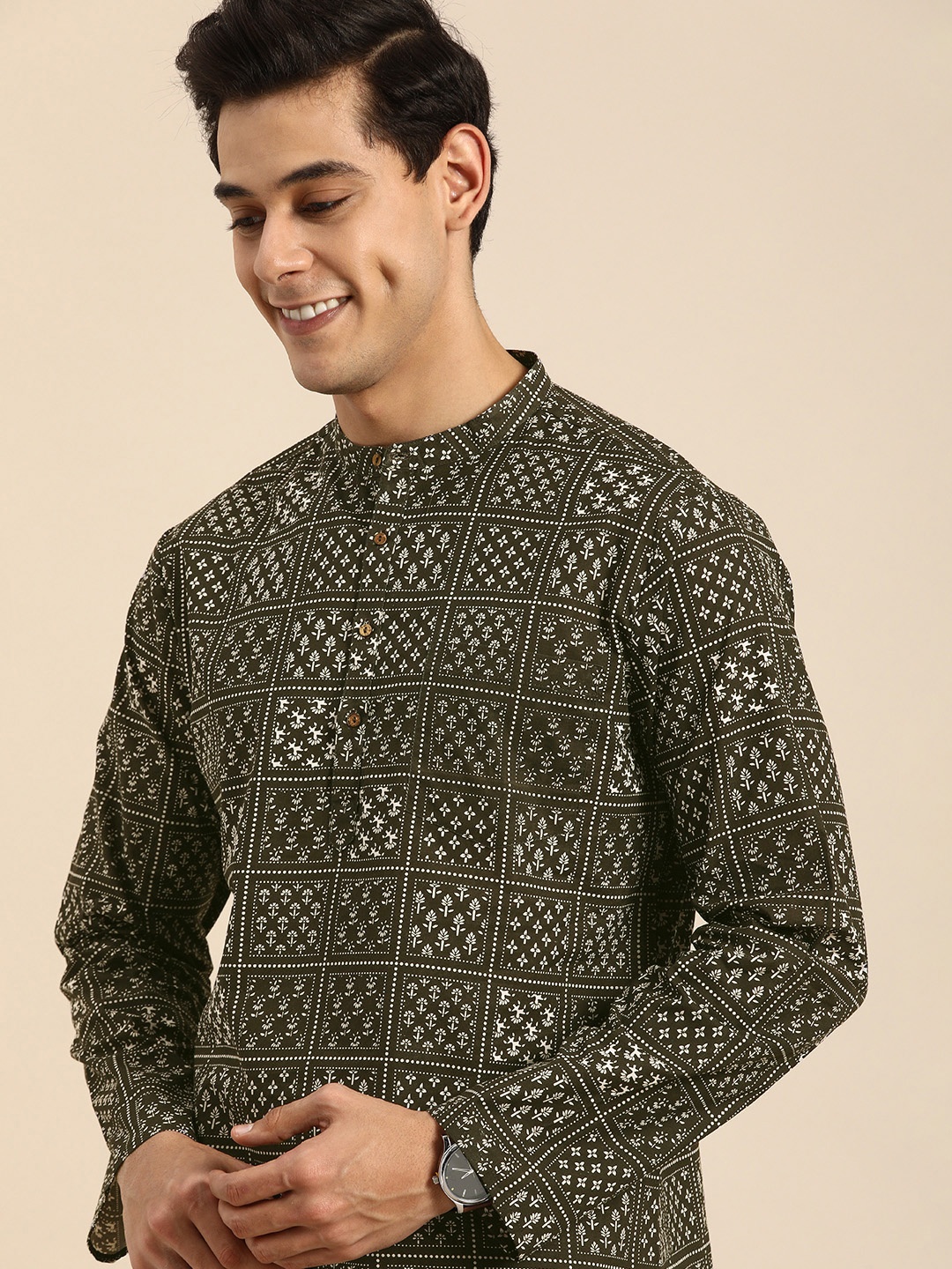 

Anouk Men Coffee Brown & White Ethnic Motifs Printed Kurta