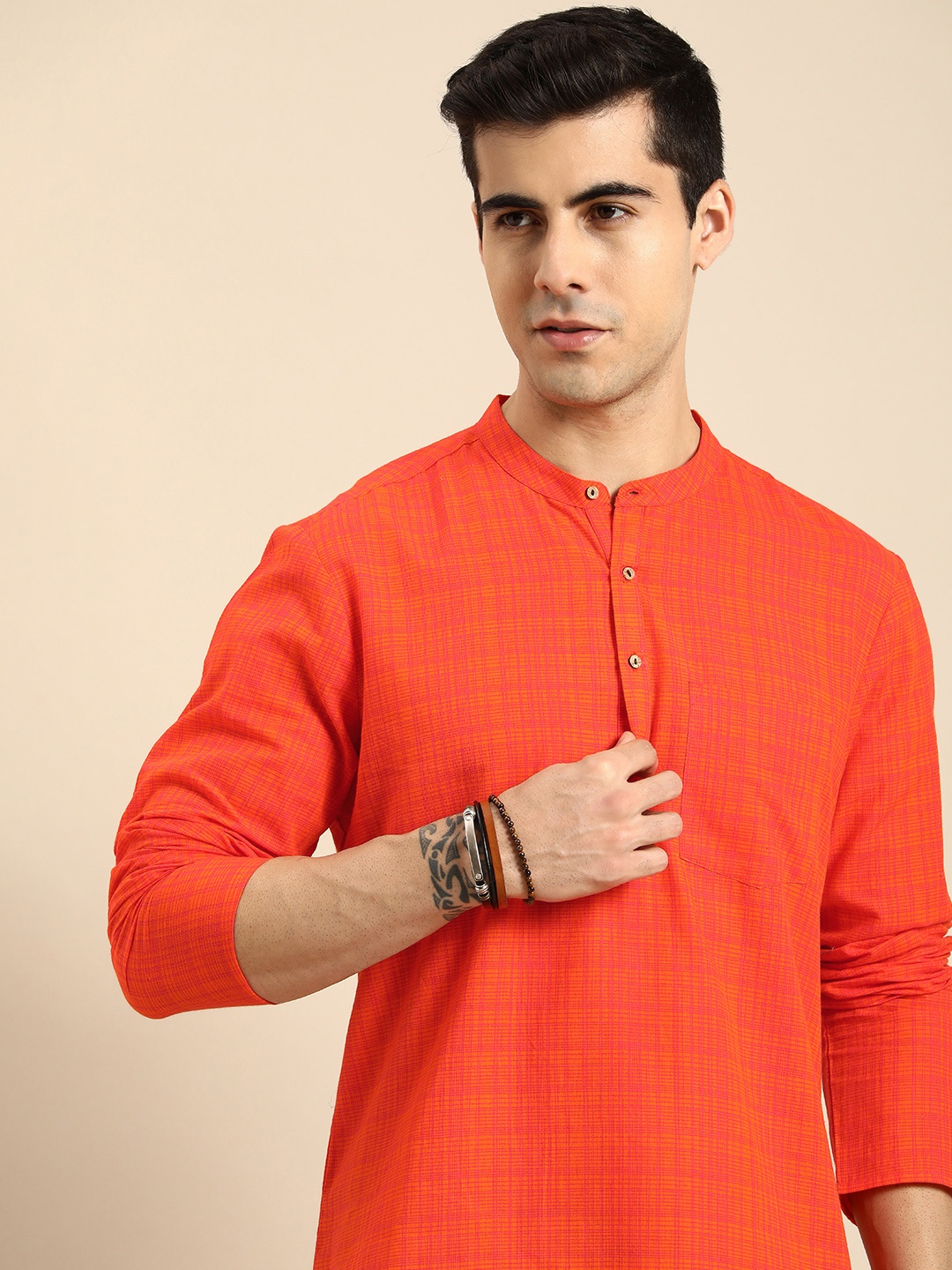 

Anouk Men Orange Pure Cotton Kurta