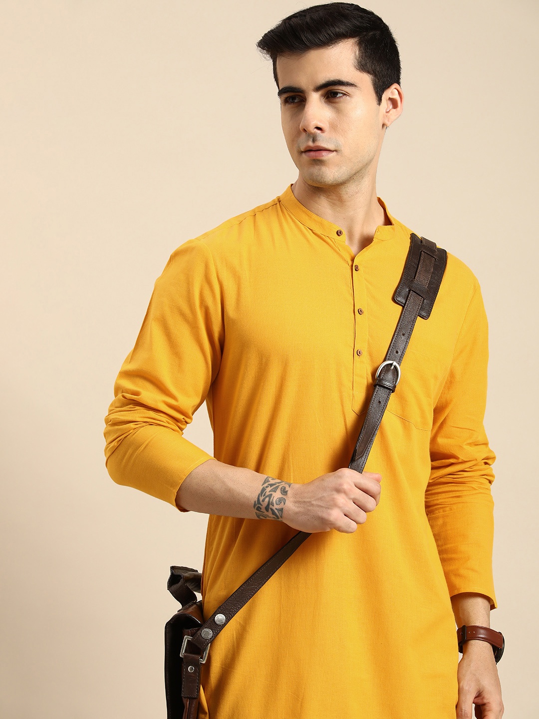 

Anouk Men Yellow Pure Cotton Kurta