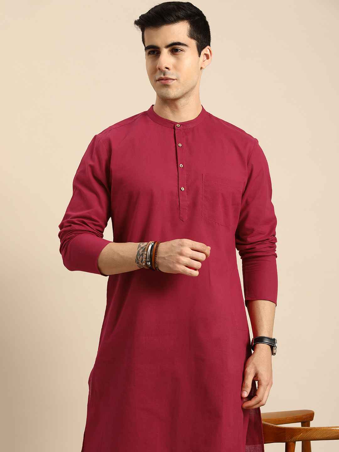

Anouk Men Fuchsia Pure Cotton Kurta