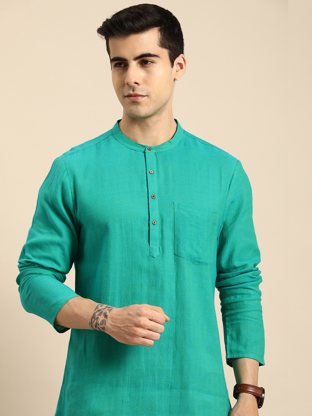 

Anouk Men Sea Green Pure Cotton Kurta