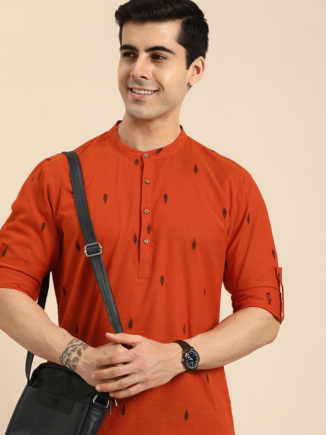 

Anouk Men Orange & Black Ethnic Motifs Kurta