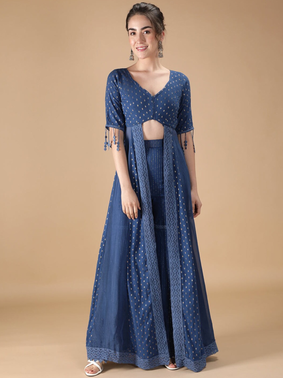 

HANDME Women Blue Layered Pure Cotton Top with Sharara