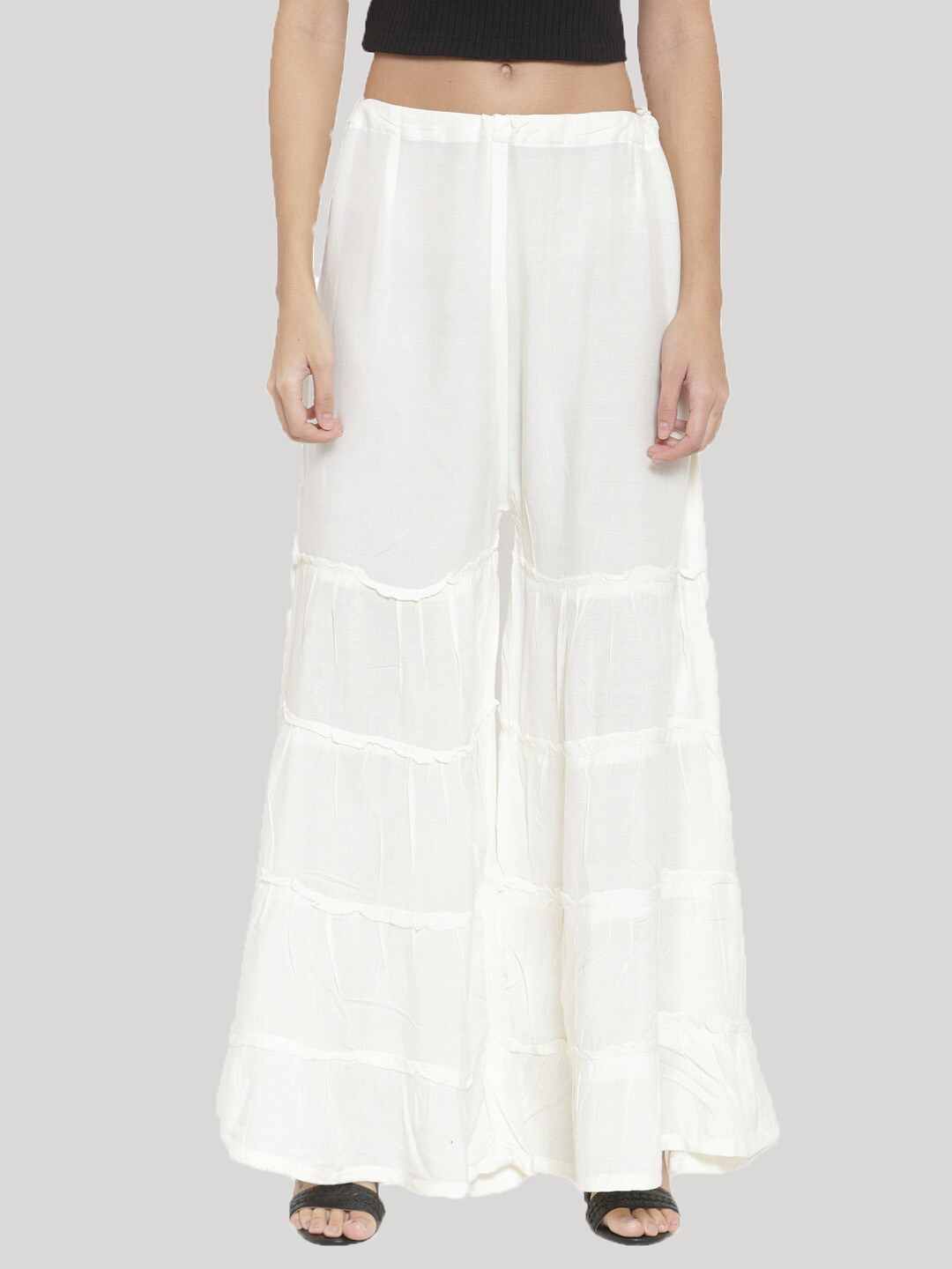 

Clora Creation Women Off White Flared Ethnic Palazzos