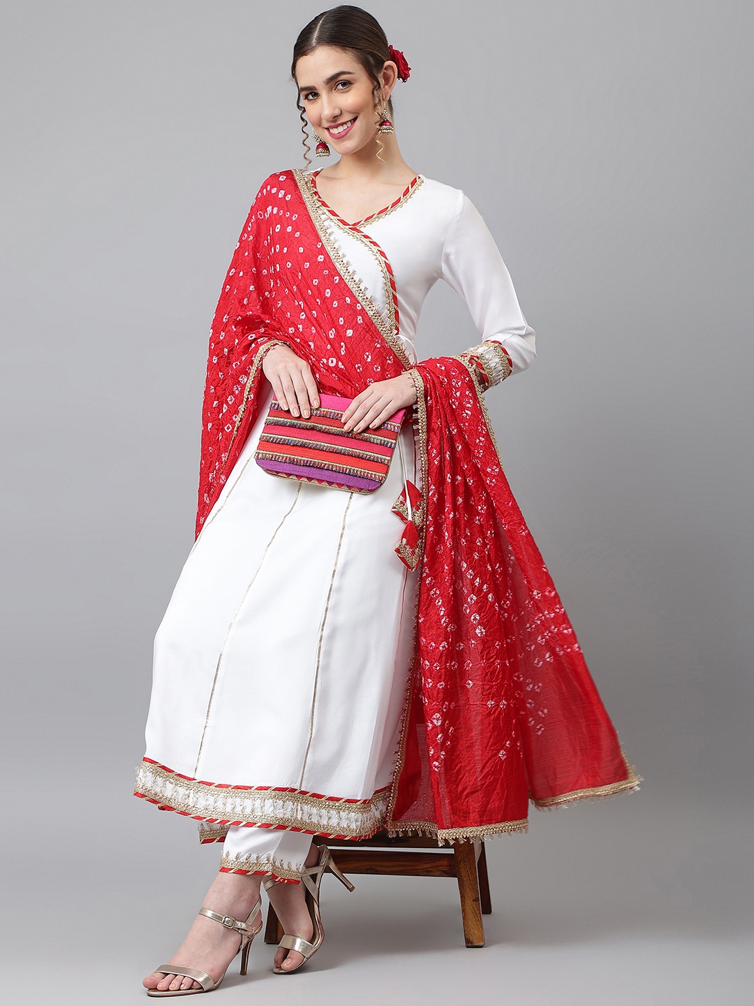 

Khushal K Women White Angrakha Kurta with Palazzos & With Dupatta