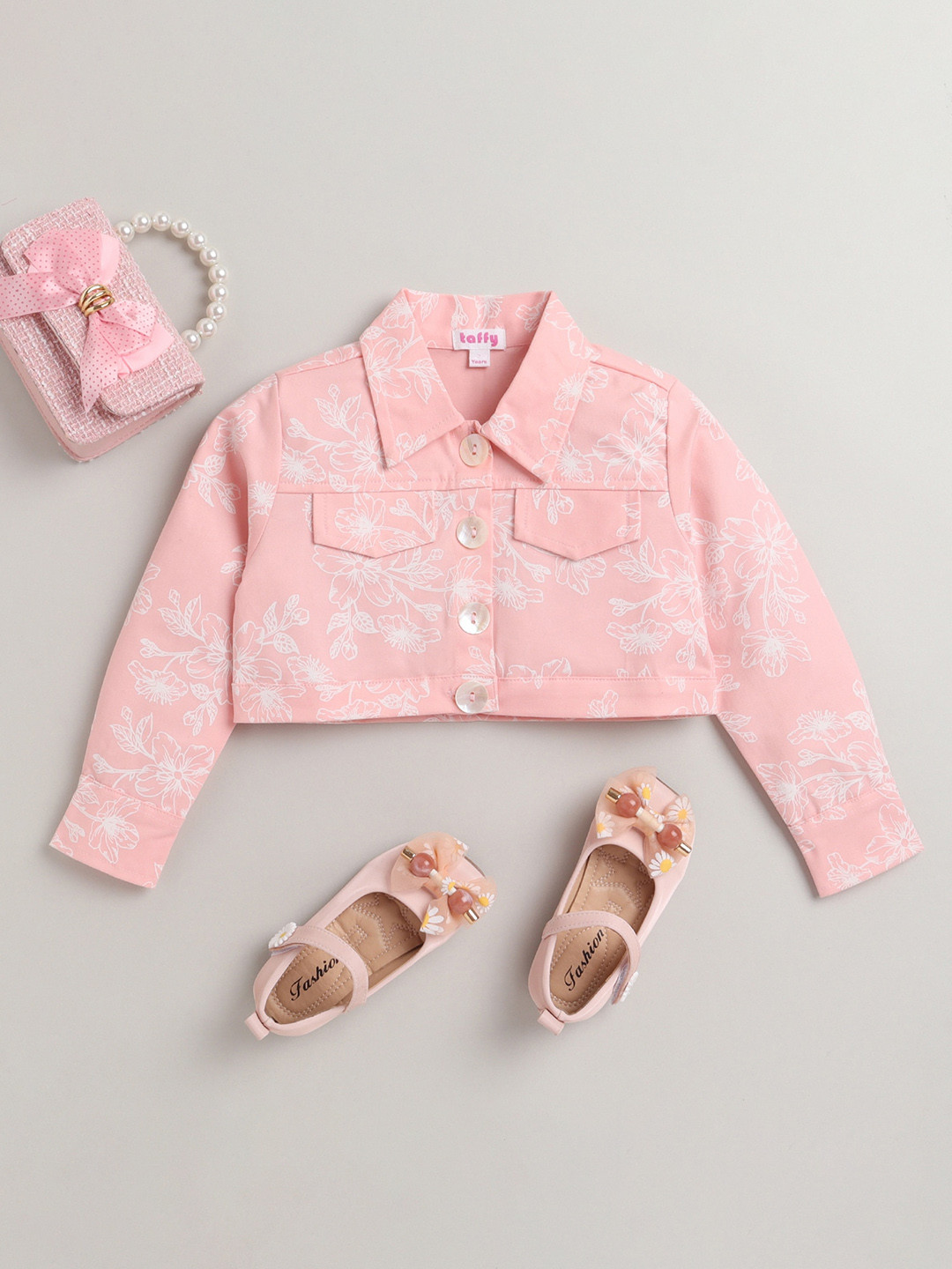 

taffykids Girls Pink Floral Crop Tailored Jacket