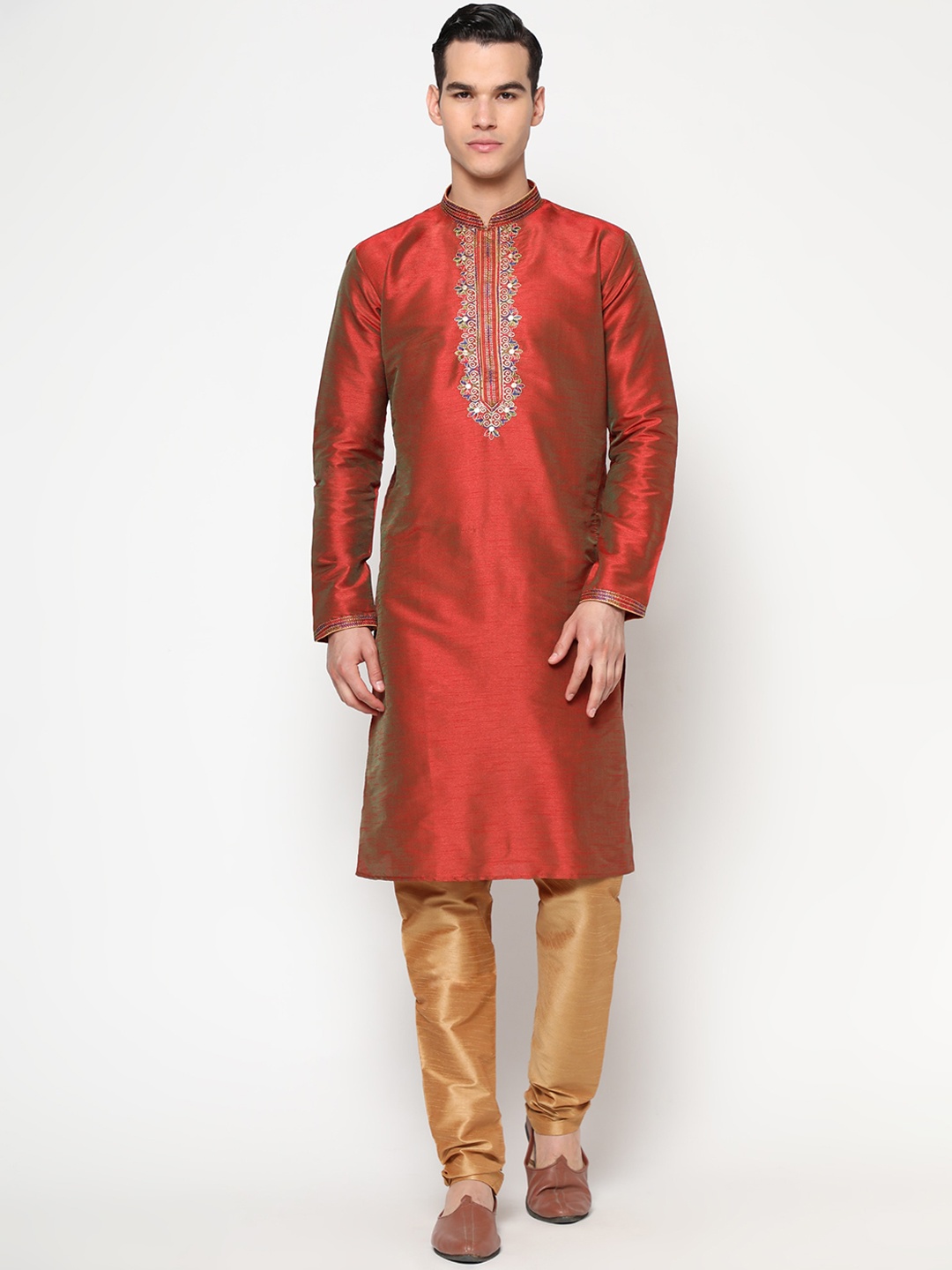 

GoStyle Men Red Solid Pure Cotton Kurta with Churidar