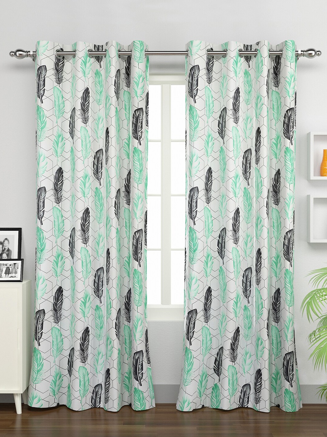 

Rubix Home White & Green Set of 2 Printed Door Curtains