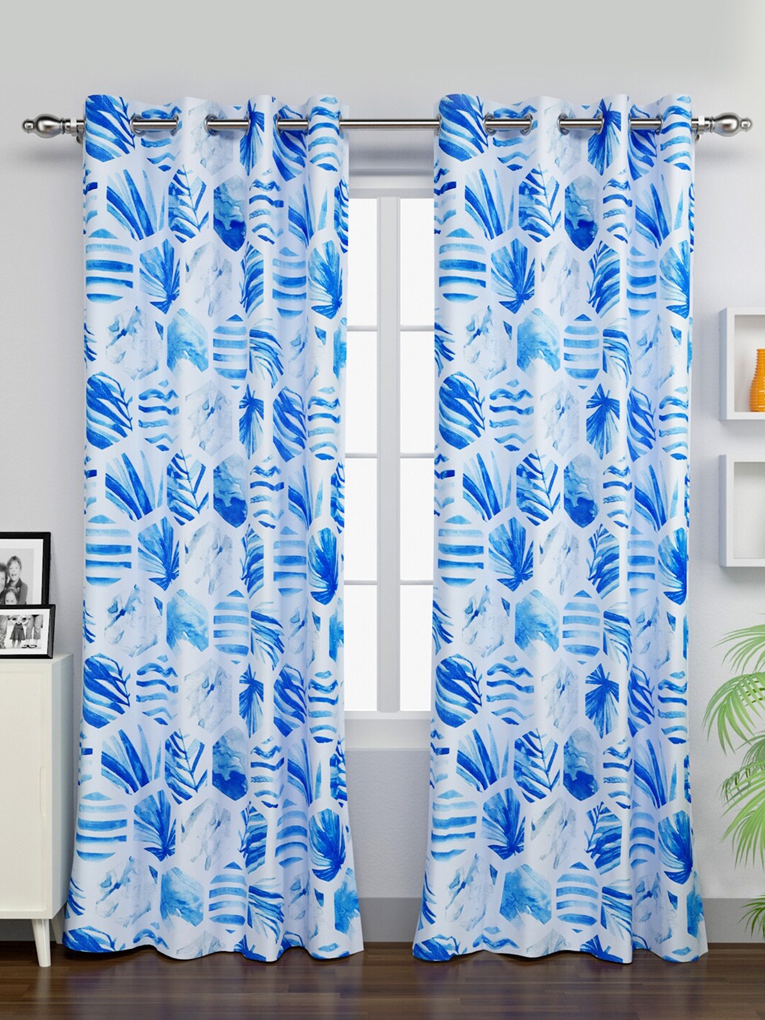 

Rubix Home White & Blue Set of 2 Polyester Door Curtain