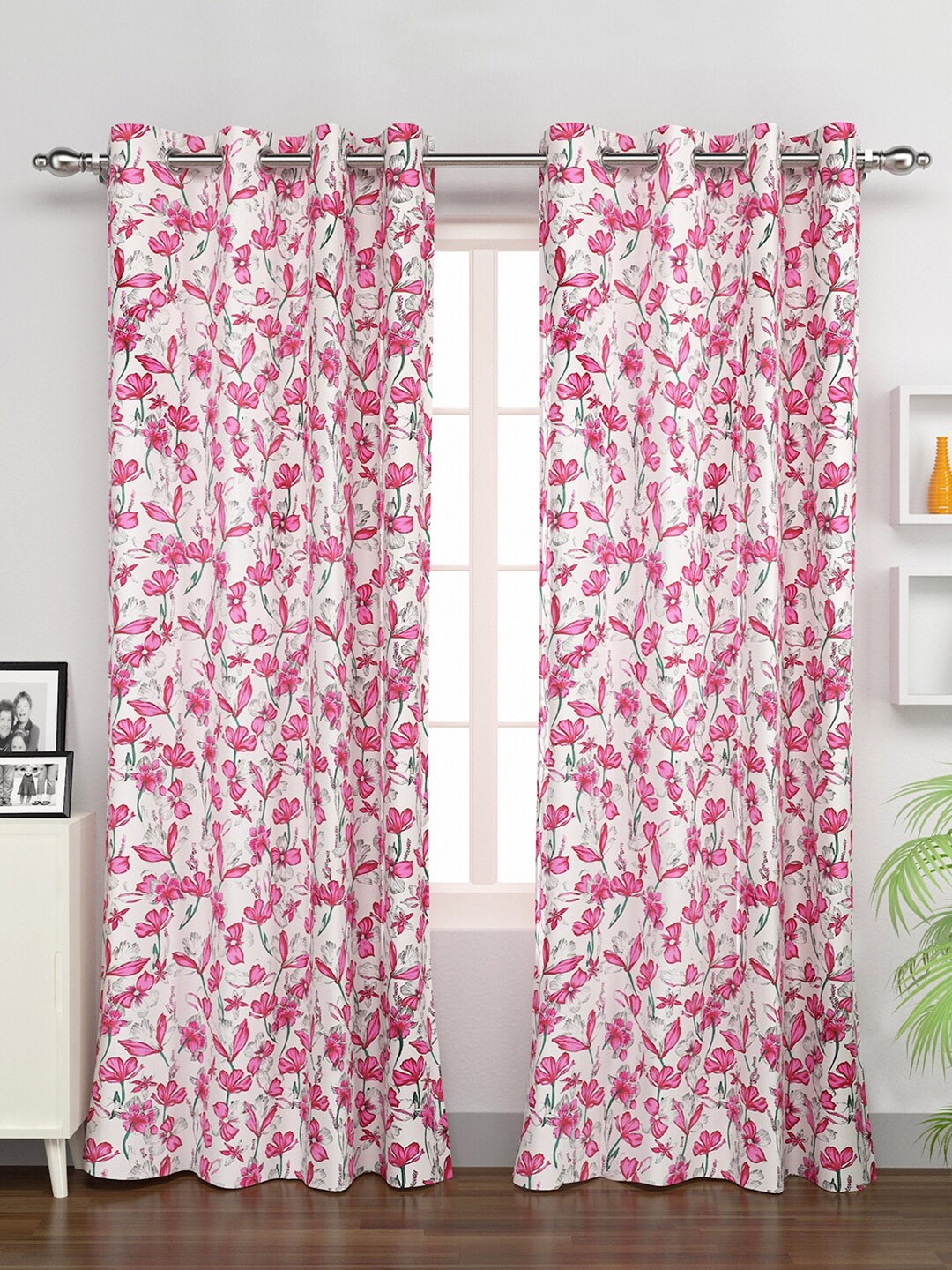 

Rubix Home White & Pink Pack of 2 Floral Door Curtain