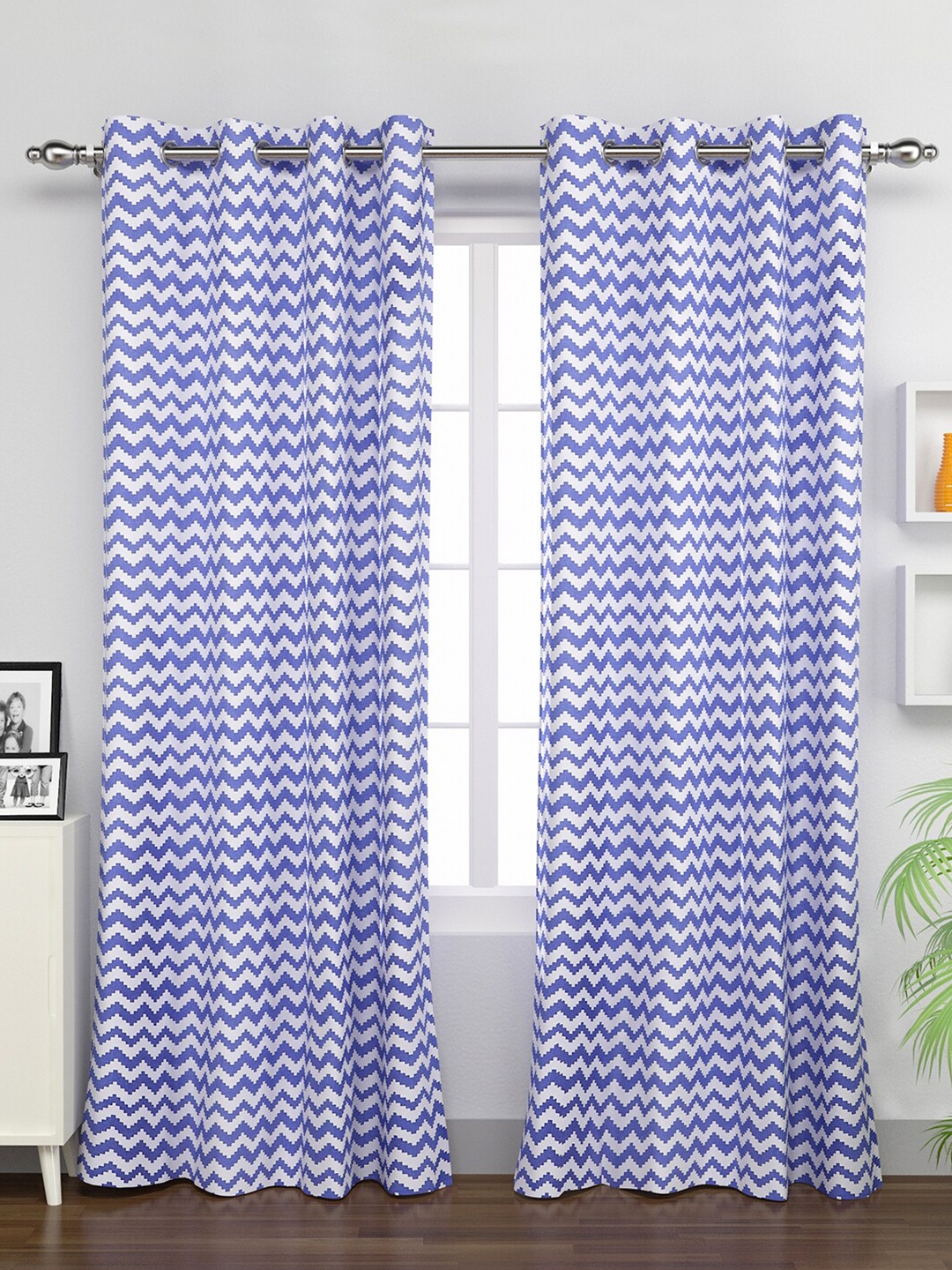 

Rubix Home White & Purple Set of 2 Striped Door Curtain