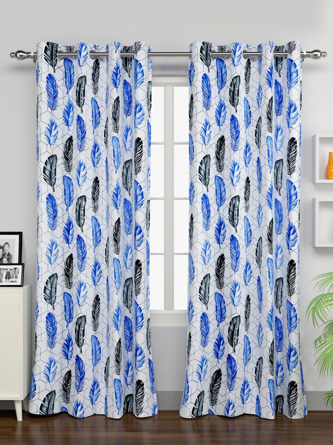 

Rubix Home White & Blue Set of 2 Ethnic Motifs Door Curtain