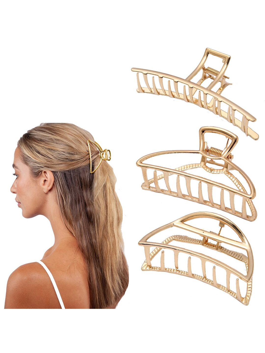 

VAGHBHATT Women Gold-Toned Set of 3 Claw Clip