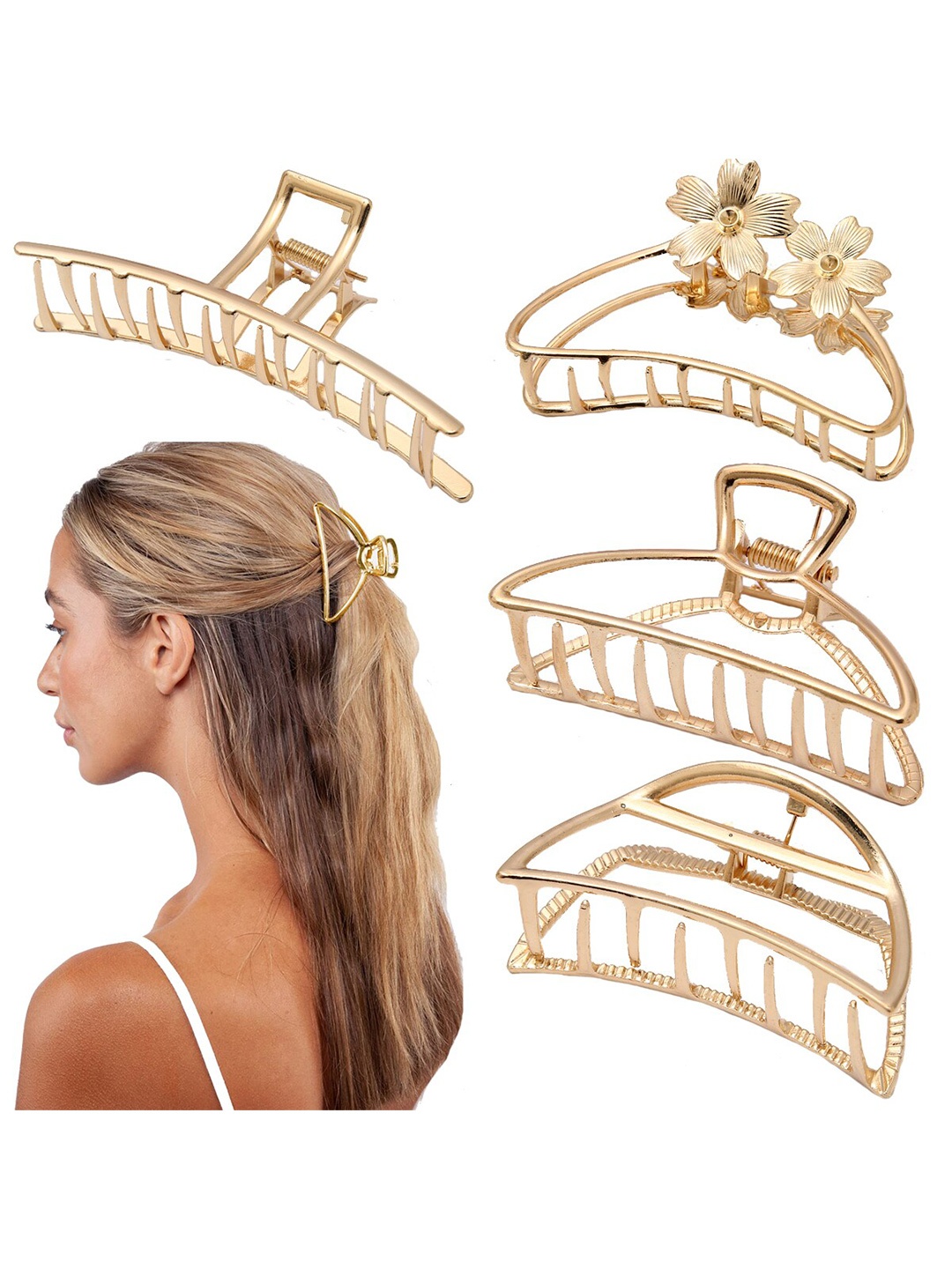 

VAGHBHATT Women Set of 4 Gold-Toned Claw Clip