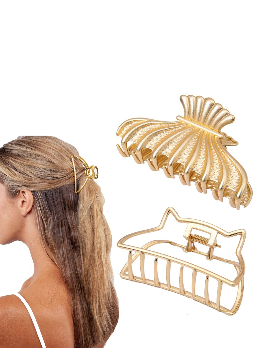 

VAGHBHATT Women Gold-Toned Claw Clips Set Of 2