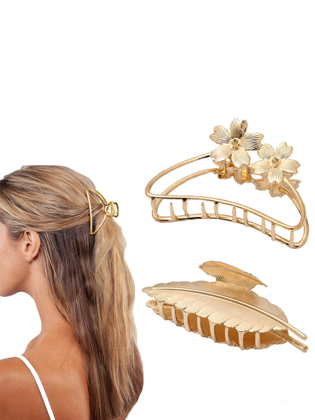 

VAGHBHATT Women Pack of 2 Gold-Toned Claw Clips
