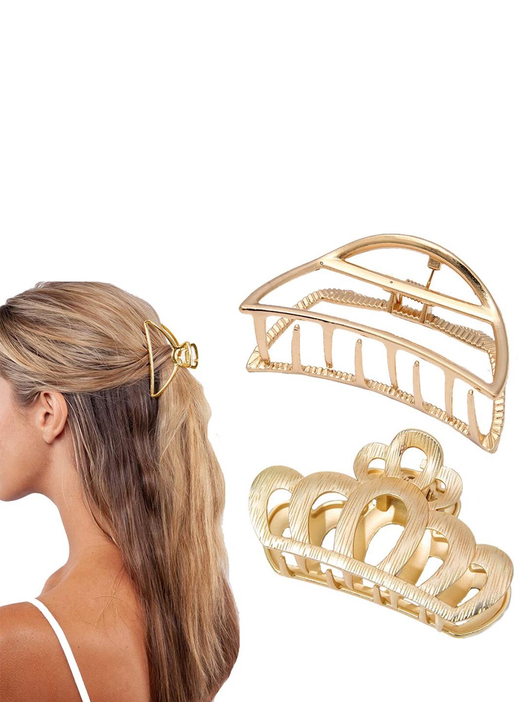 

VAGHBHATT Women Gold-Toned Claw Clips Set Of 2