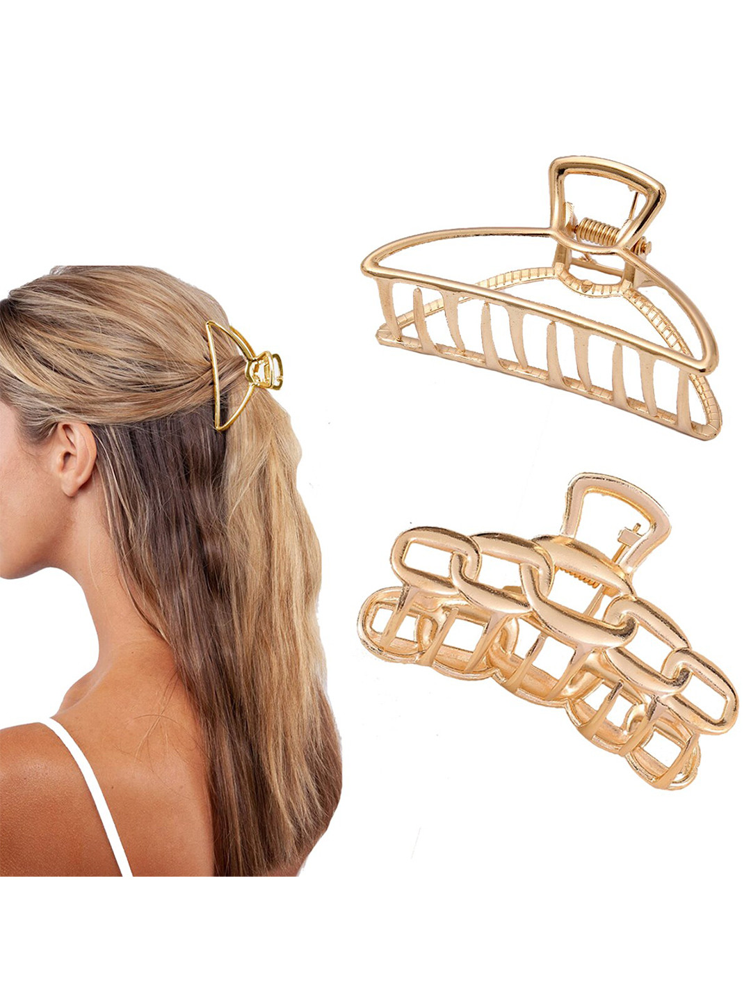 

VAGHBHATT Women Gold-Toned Set of 2 Claw Clips