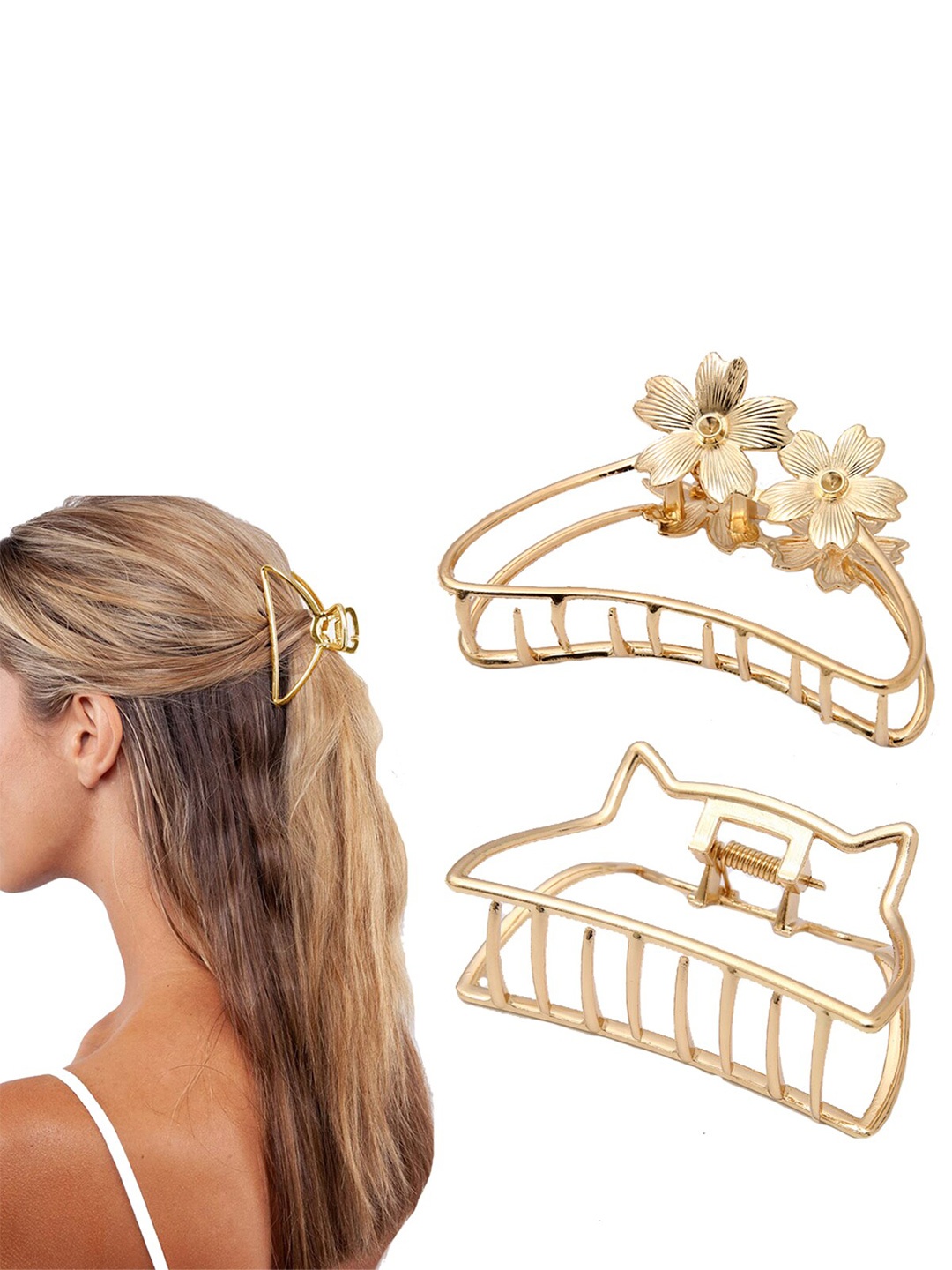 

VAGHBHATT Women Pack of 2 Gold-Toned Claw Clip