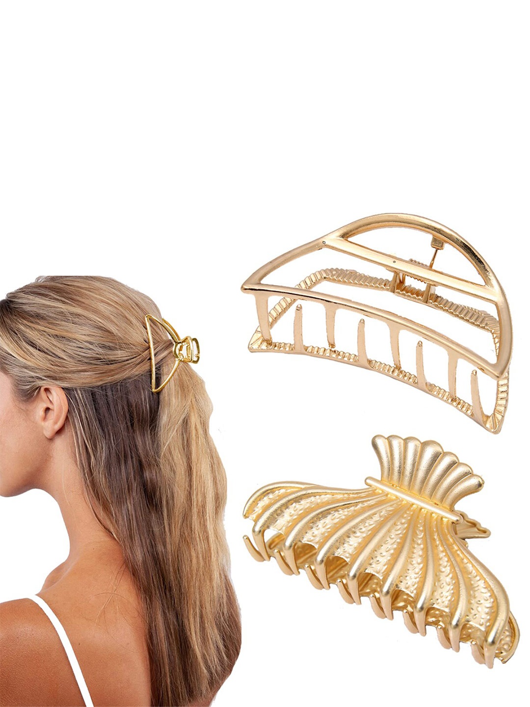 VAGHBHATT Women Gold-Toned Claw Clips Set Of 2