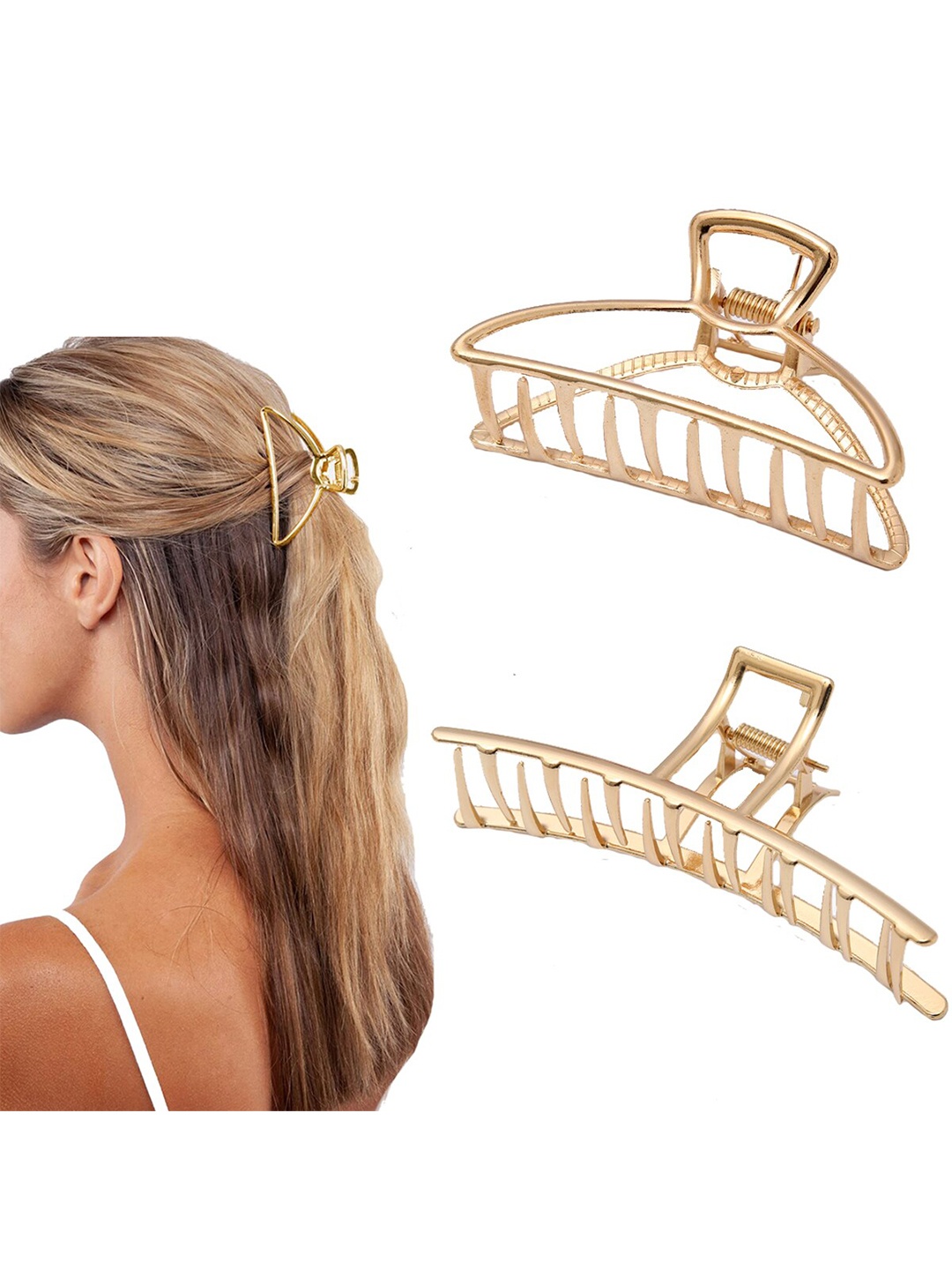

VAGHBHATT Women Pack of 2 Gold-Toned Claw Clips
