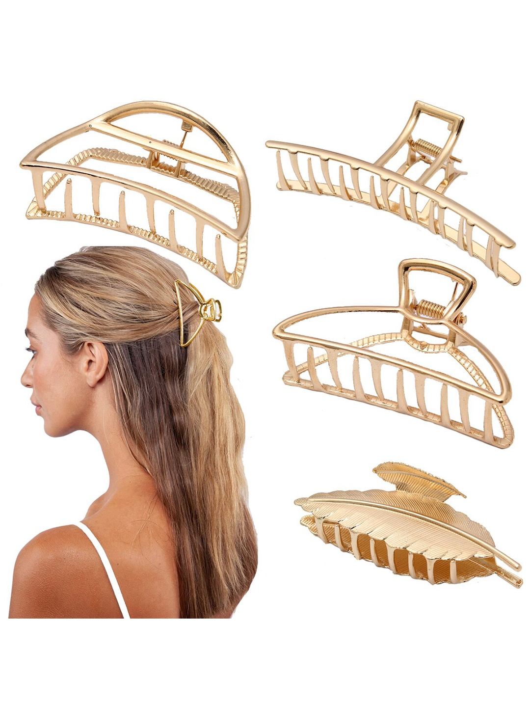 

VAGHBHATT Women Gold-Toned Pack of 4 Claw Clip