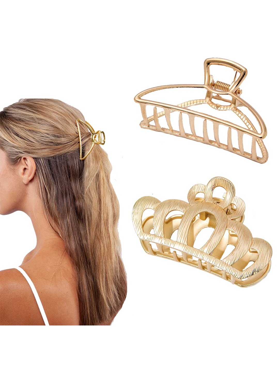 

VAGHBHATT Women Gold-Toned Set of 2 Claw Clip