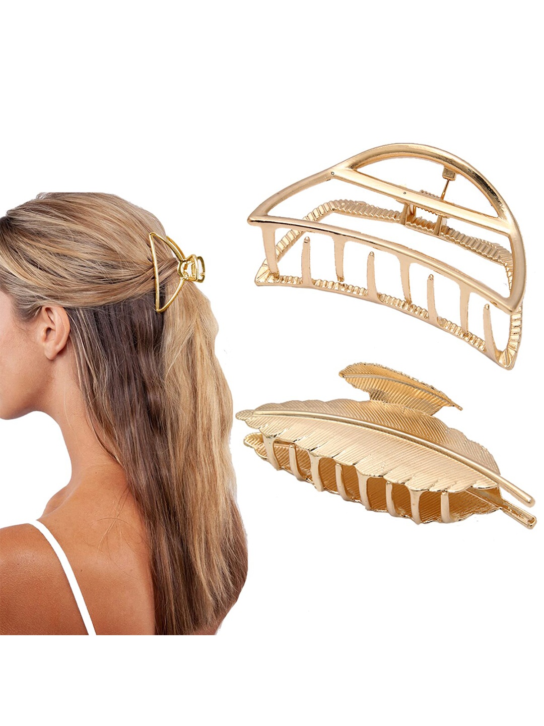 

VAGHBHATT Women Pack of 2 Gold-Toned Claw Clips