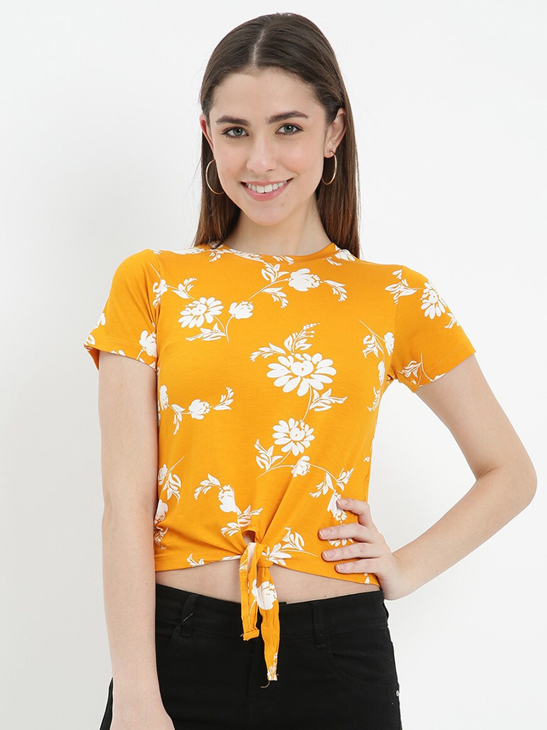 

V2 Value & Variety Yellow & White Floral Printed Top