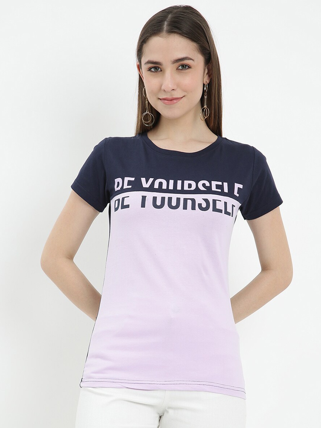 

V2 Value & Variety Navy Blue & Lavender Colourblocked Top