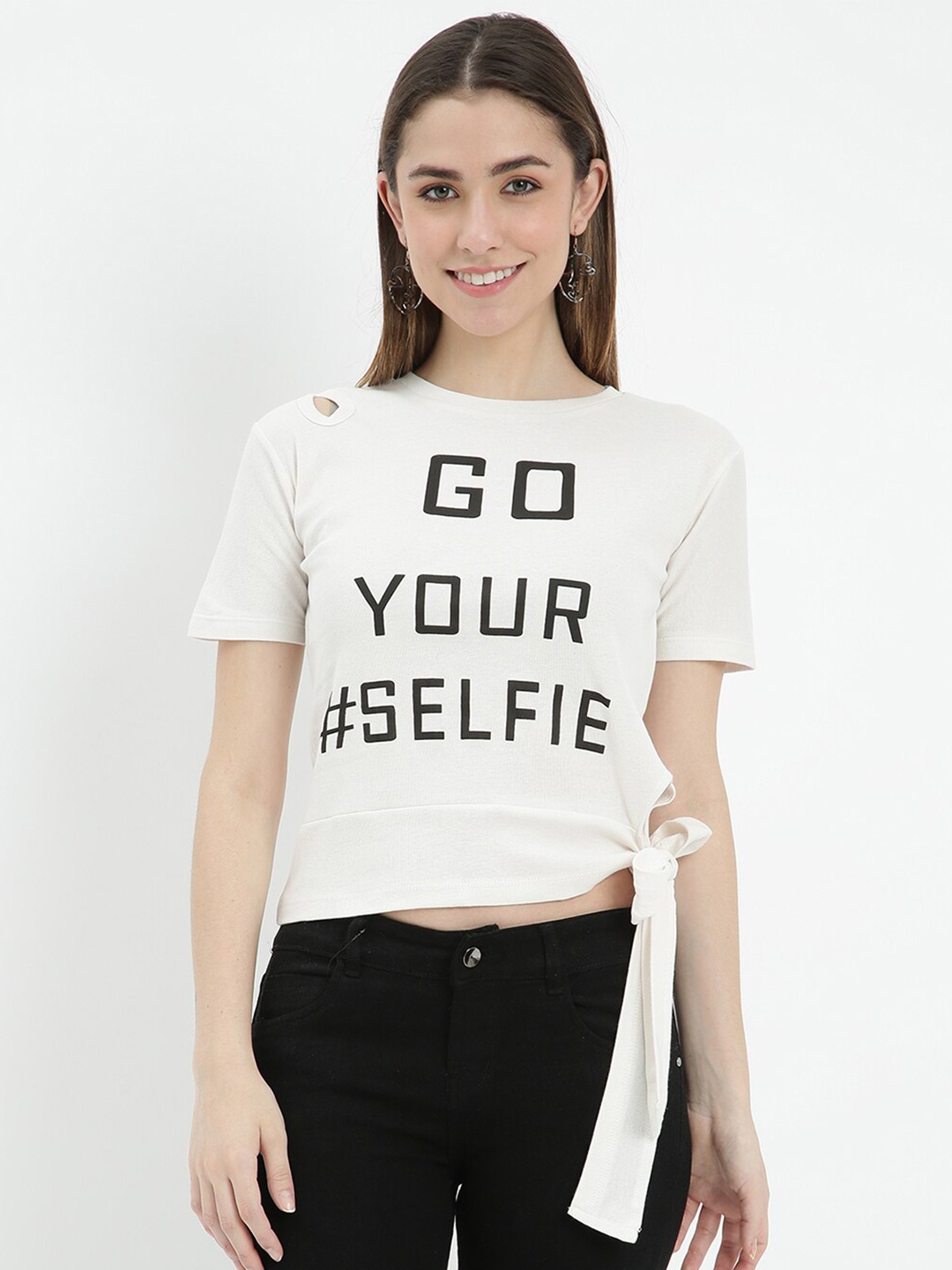 

V2 Value & Variety White & Black Printed Top