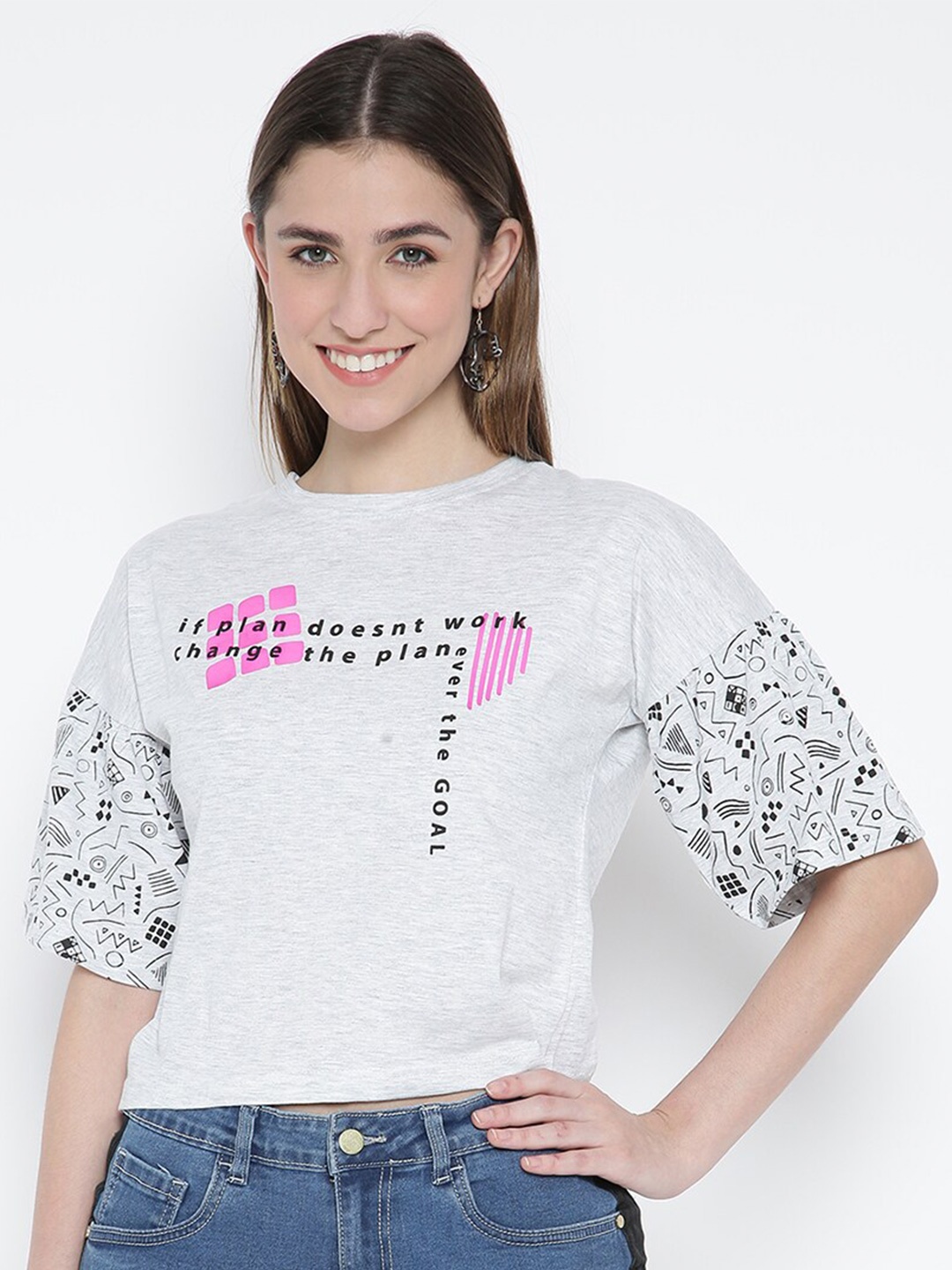 

V2 Value & Variety Grey & Pink Print Top