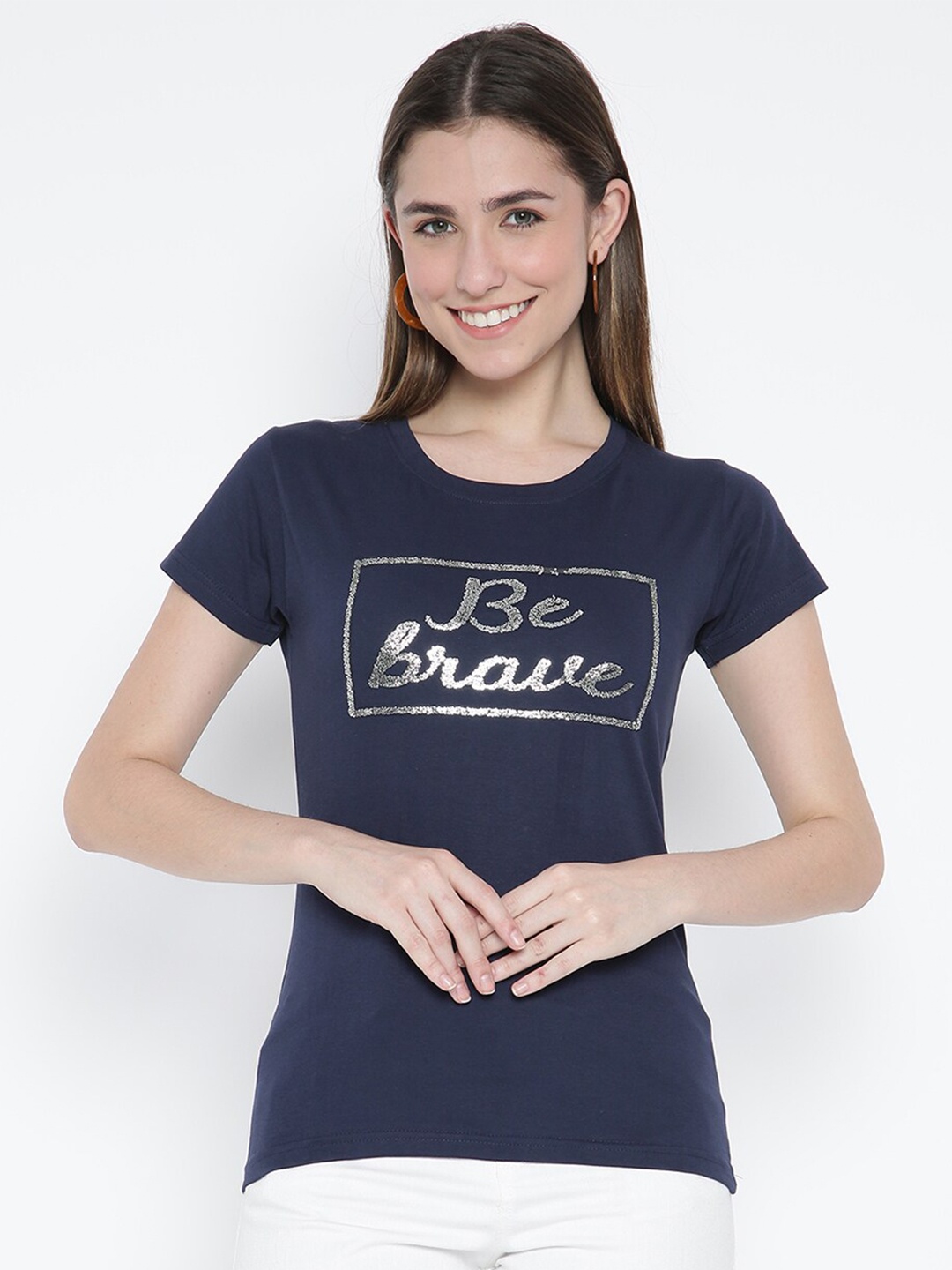 

V2 Value & Variety Women Navy Blue Print Pure Cotton Top
