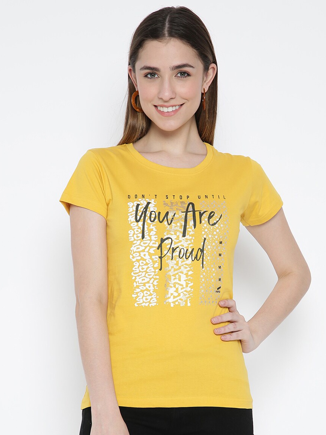

V2 Value & Variety Women Mustard Yellow Typography Printed T-shirt