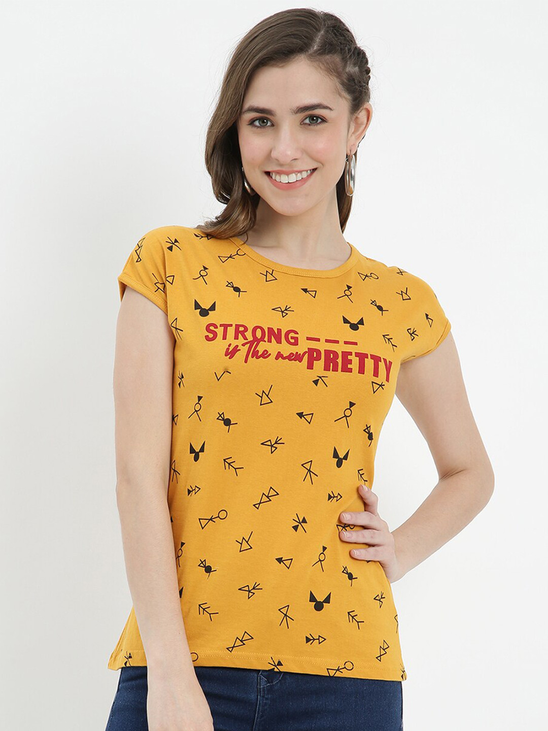 

V2 Value & Variety Women Mustard Yellow Printed T-shirt