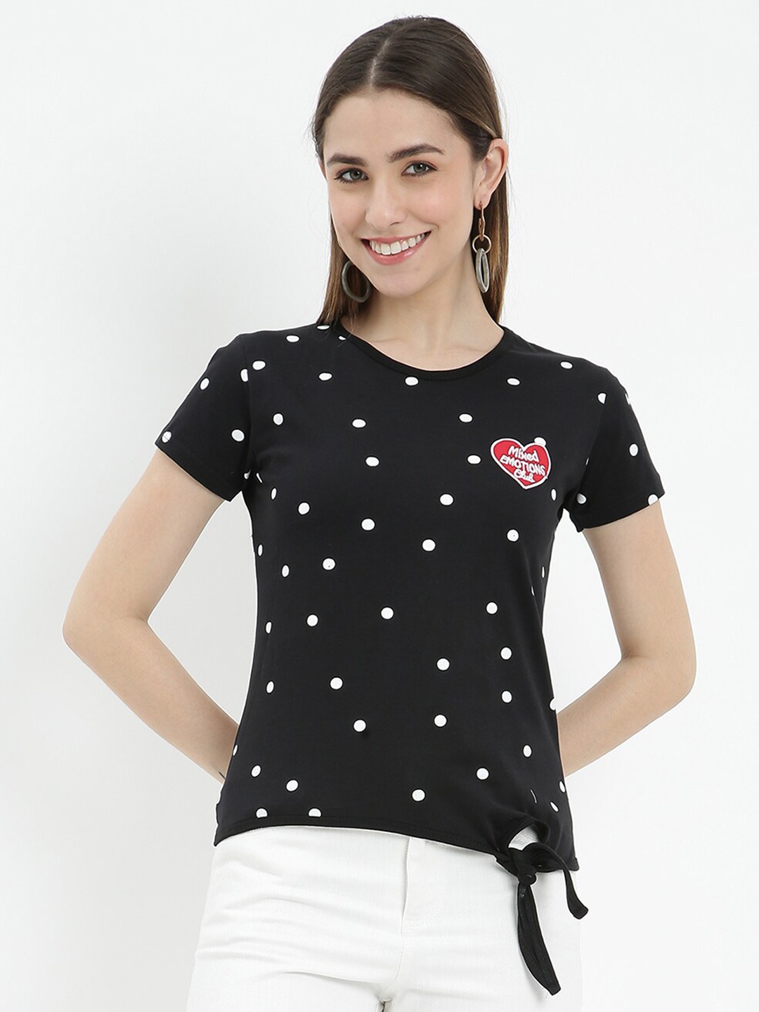 

V2 Value & Variety Black Printed Polka Dots Cotton Top