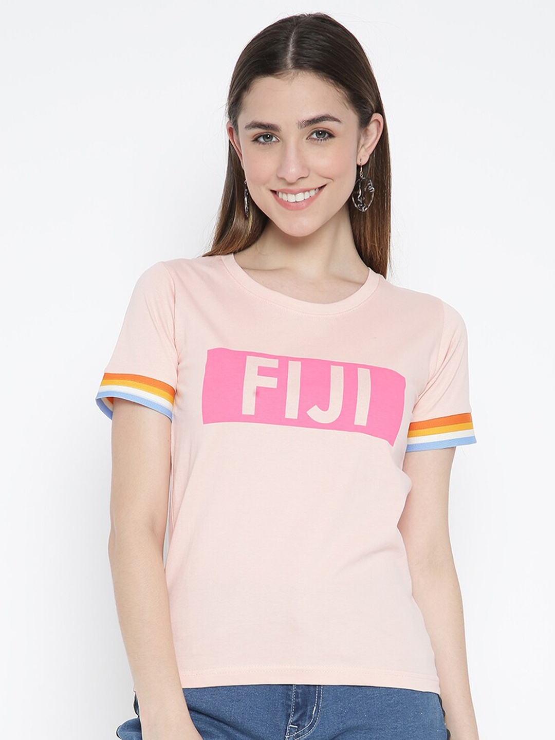 

V2 Value & Variety Beige Typography Print Top