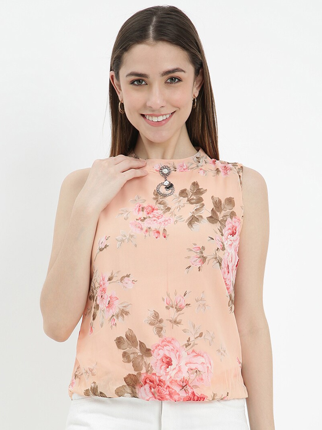 

V2 Value & Variety Beige Floral Print Georgette Top