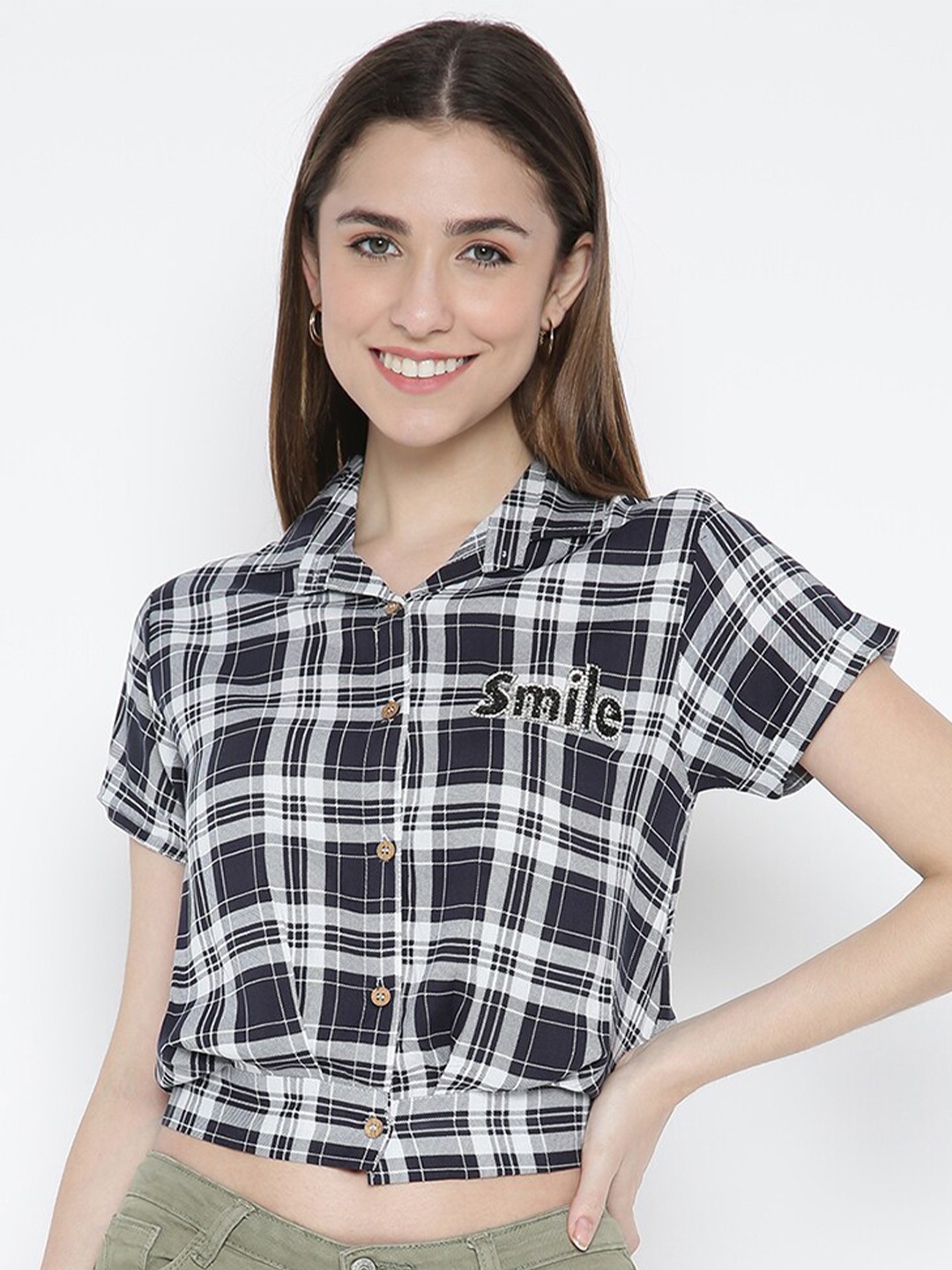 

V2 Value & Variety White Checked Top