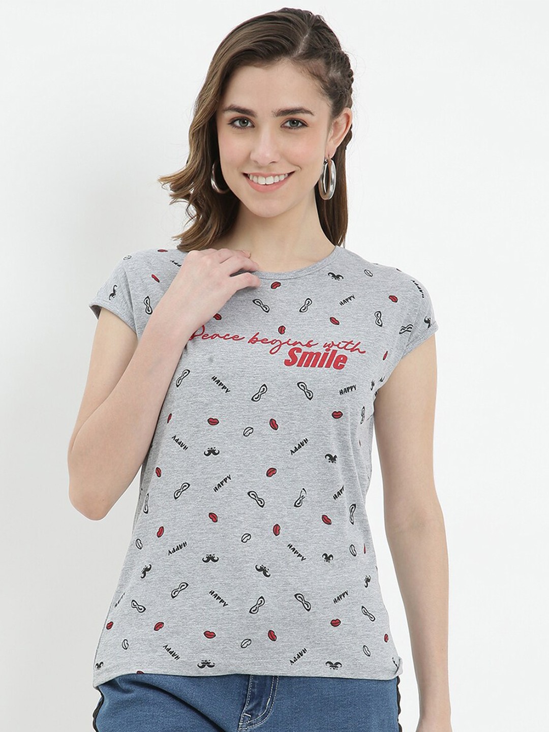 

V2 Value & Variety Grey Conversational Print Top