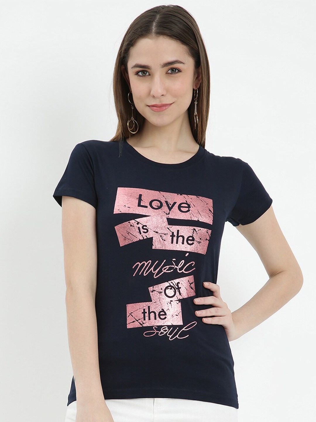 

V2 Value & Variety Blue Typography Print Top