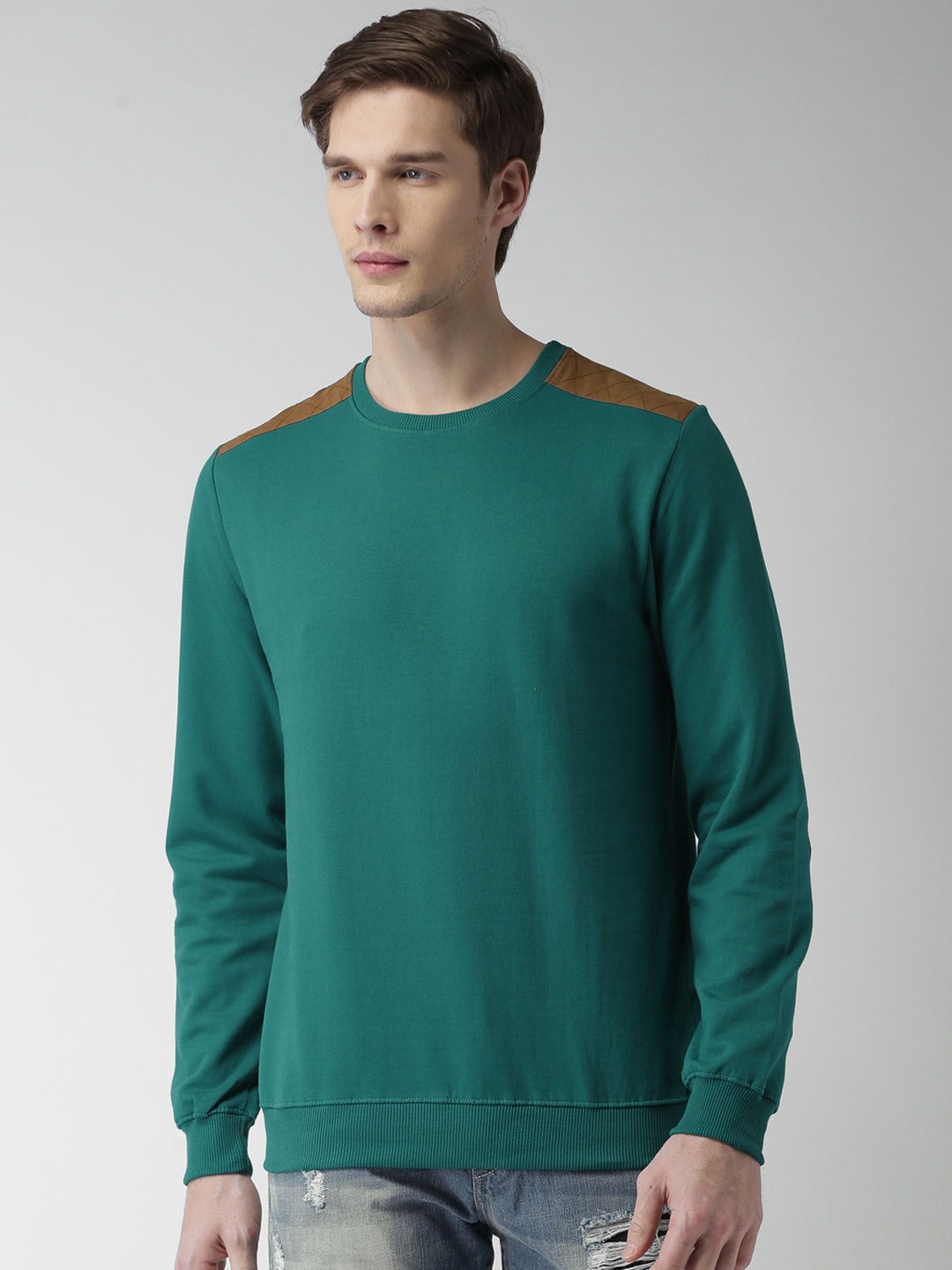 

Mast & Harbour Men Teal Green Solid Sweatshirt