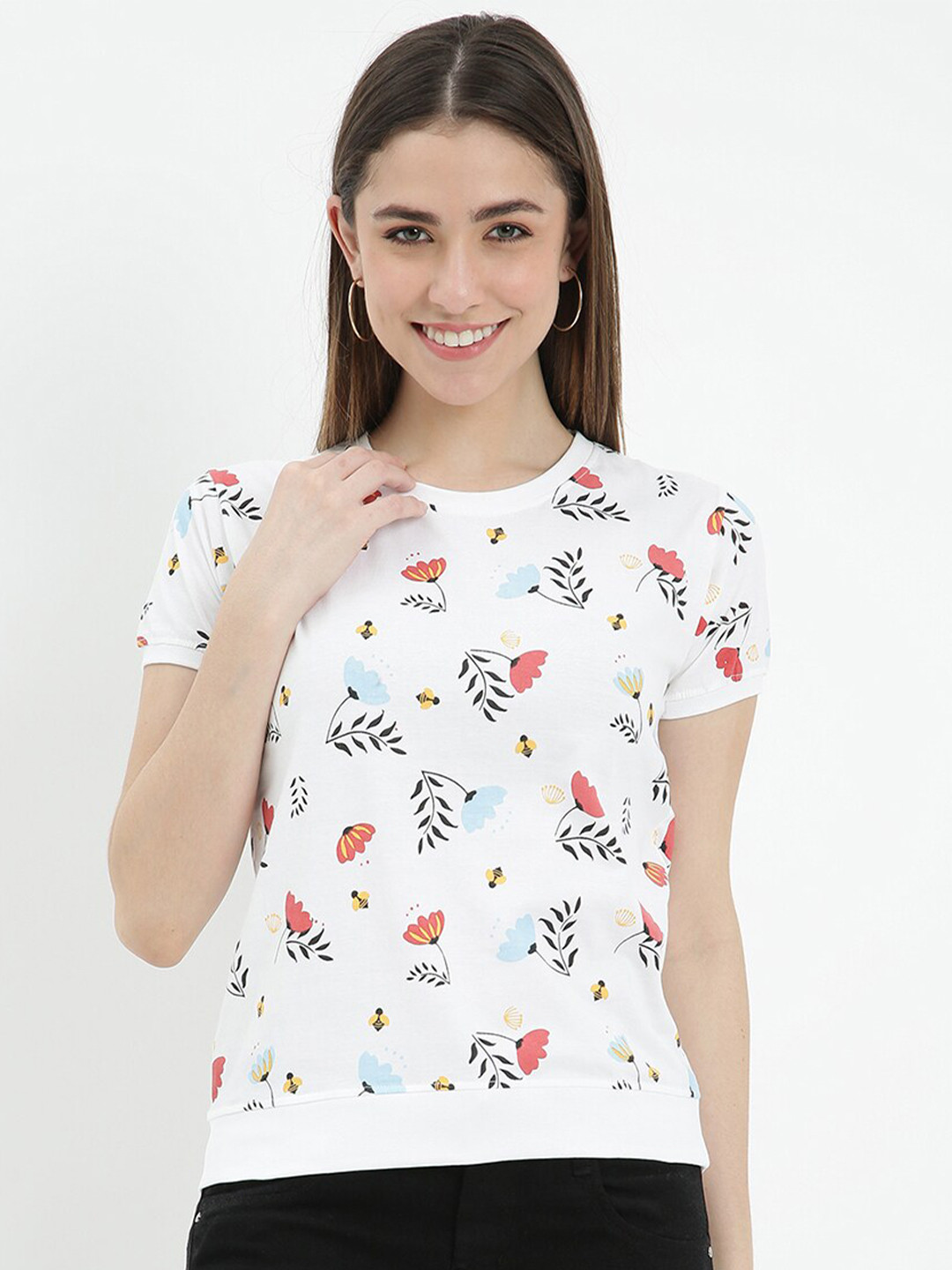 

V2 Value & Variety Women Pure cotton White Print Top