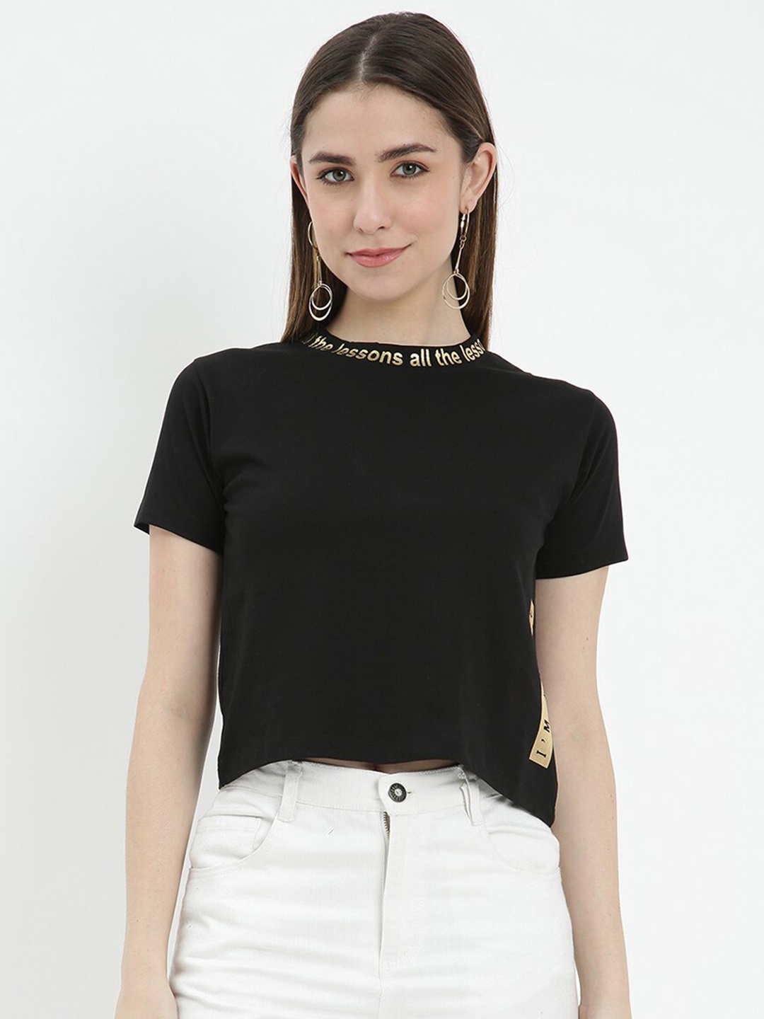 

V2 Value & Variety Black Placement Printed Pure Cotton Top