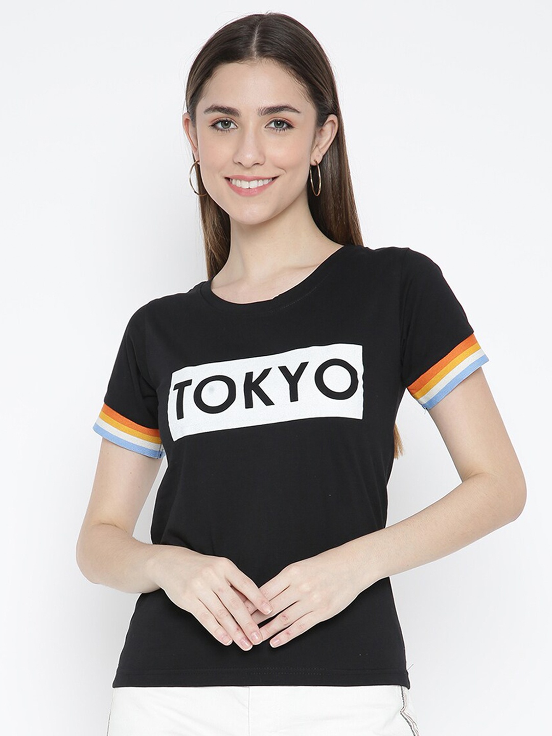 

V2 Value & Variety Black Typography Print Top