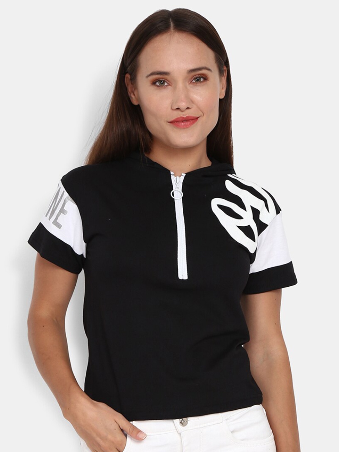 

V-Mart Women Black Hooded T-shirt