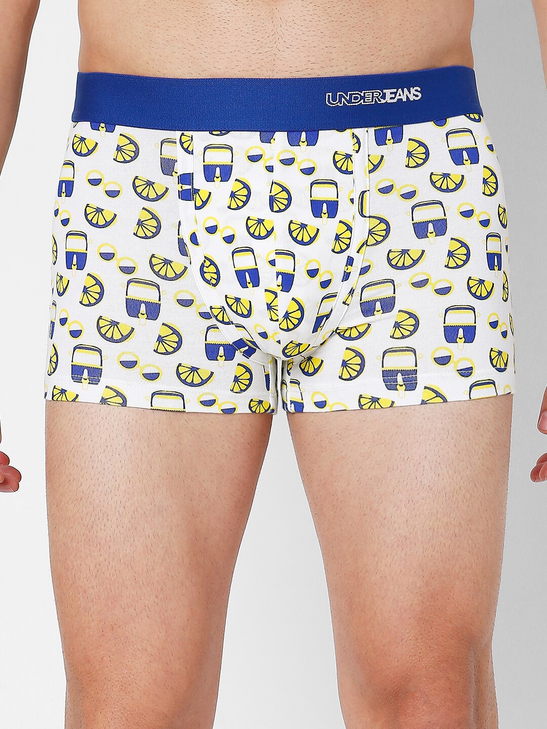 

UnderJeans by Spykar Men White & Blue Printed Cotton Blend Trunk UJNPTS054WHITEDKBLUE